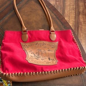 Disney Winnie The Pooh Tigger Piglet Red Canvas Faux Leather Purse Tote Vintage